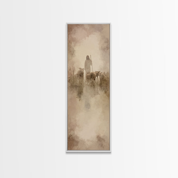 Graceful Shepherd Path, Framed Canvas Print, Christian Wall Art, Jesus Painting, Christian Art Canvas, Skinny Art, Christian Christmas Art