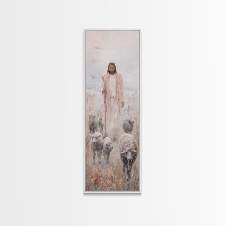 Peaceful Savior Walk | Framed Canvas Print | Christian Art | Christian Wall Art | Jesus Painting | Tall Skinny Art Print | Christian Art Ca