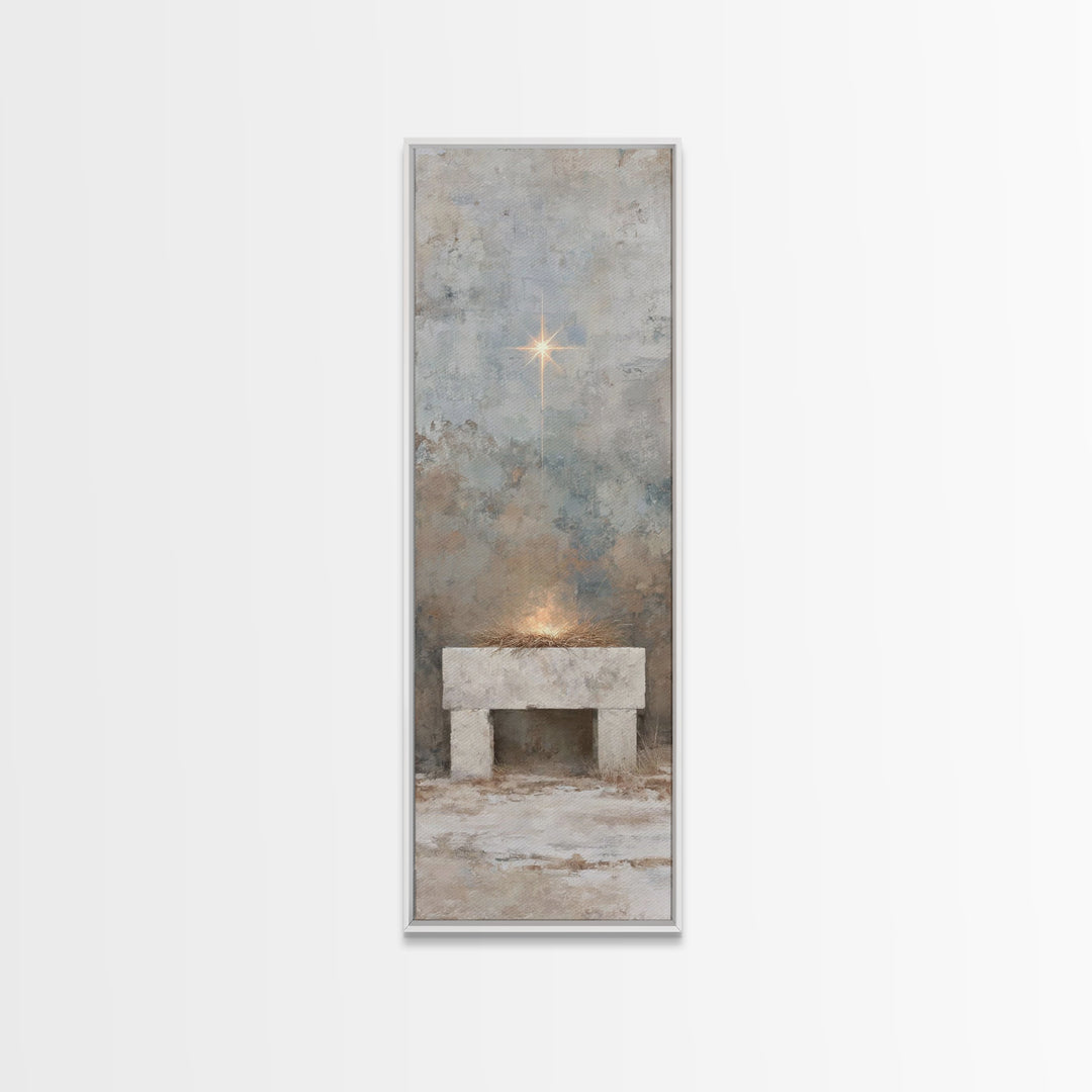 Manger Of Promise, Framed Canvas Print, Christmas Art, Christian Wall Art, Christian Art Canvas, Tall Skinny Art Print, Christian Christmas