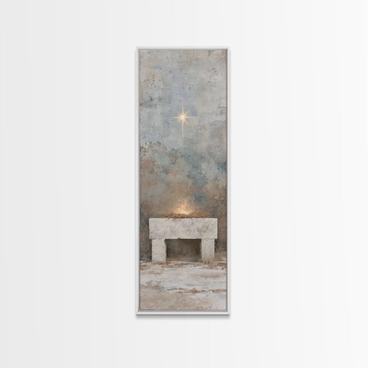 Manger Of Promise, Framed Canvas Print, Christmas Art, Christian Wall Art, Christian Art Canvas, Tall Skinny Art Print, Christian Christmas
