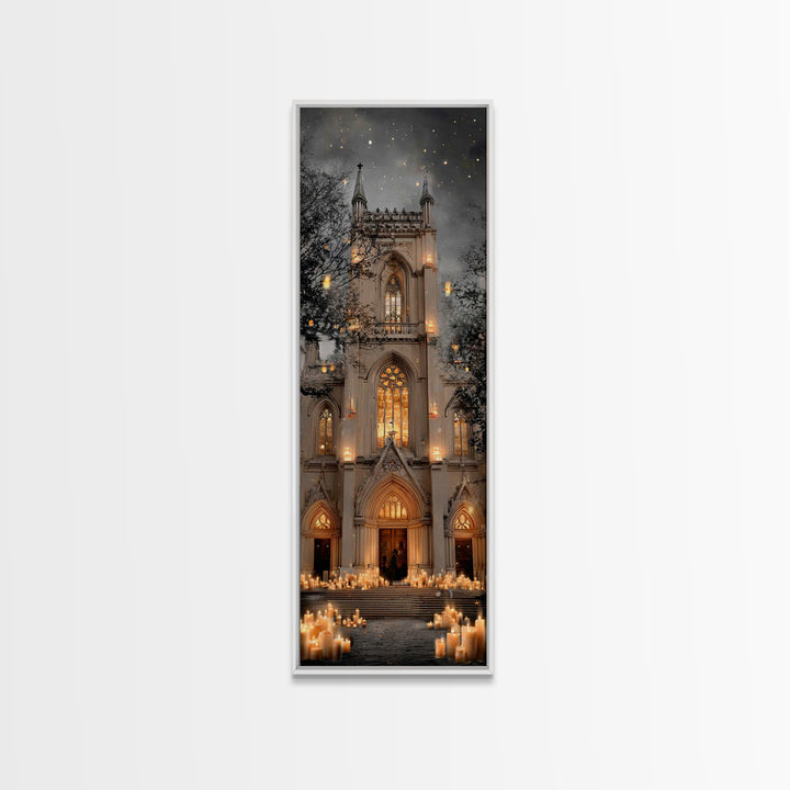 Midnight Cathedral Light – Framed Canvas Print – Tall Narrow Wall Art – Christian Wall Art – Christmas Art – Christian Art Canvas – Christi