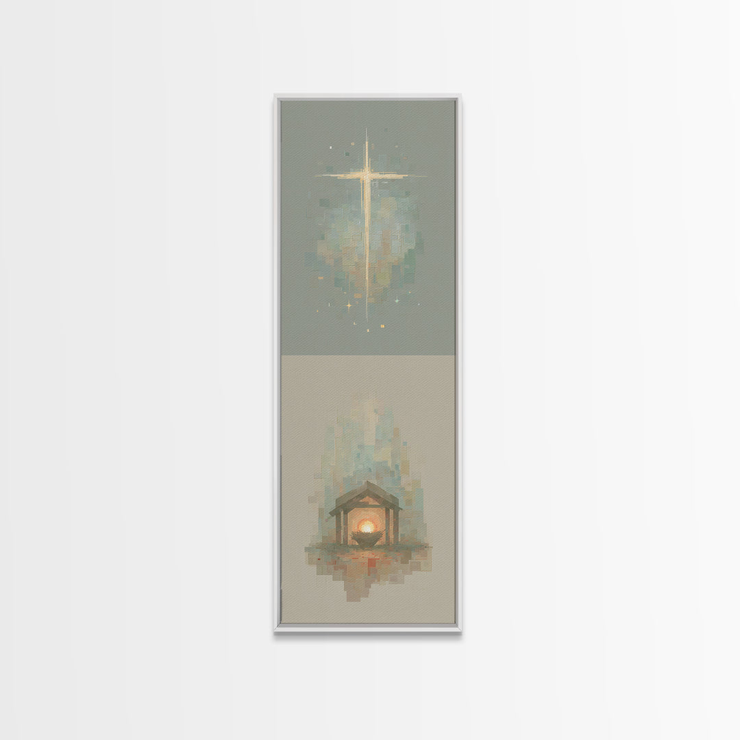 Glorious Nativity Cross, Framed Canvas Print, Christian Wall Art, Christmas Art, Christian Art Canvas, Tall Skinny Art Print, Christian Art