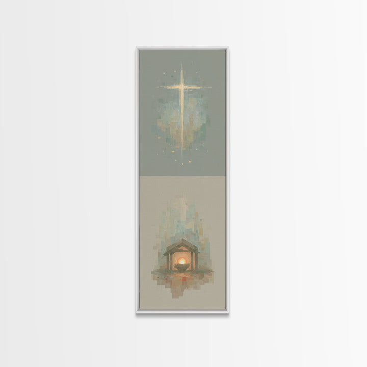 Glorious Nativity Cross, Framed Canvas Print, Christian Wall Art, Christmas Art, Christian Art Canvas, Tall Skinny Art Print, Christian Art