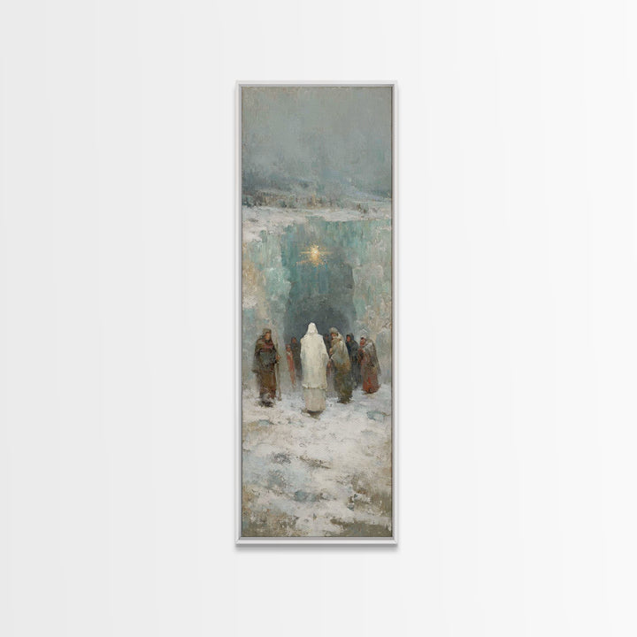 Frozen Cave Nativity | Framed Canvas Print | Christian Christmas Art | Christian Art Canvas | Christian Wall Art | Tall Narrow Wall Art | C