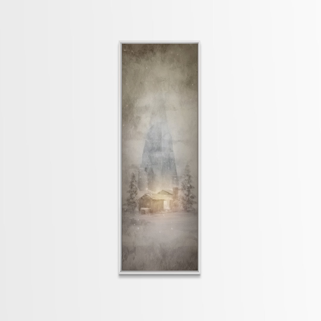 Silent Winter Chapel, Framed Canvas Print, Christian Art Canvas, Christian Wall Art, Christmas Art, Skinny Art, Christian Christmas Art