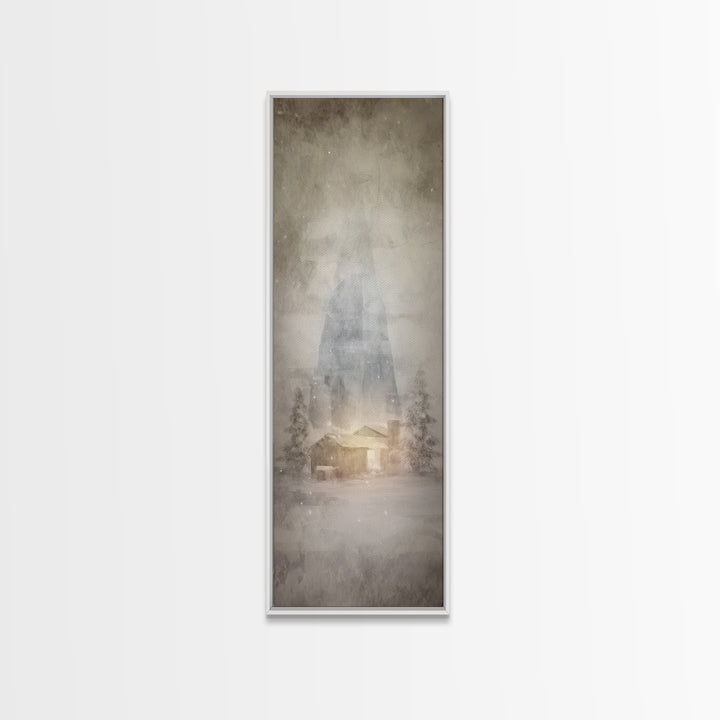 Silent Winter Chapel, Framed Canvas Print, Christian Art Canvas, Christian Wall Art, Christmas Art, Skinny Art, Christian Christmas Art