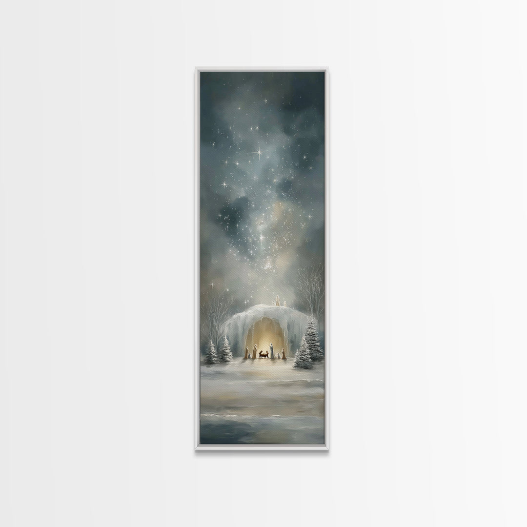 Starry Holy Night - Framed Canvas Print - Christian Wall Art - Christian Christmas Art - Christmas Art - Tall Skinny Art Print - Christian