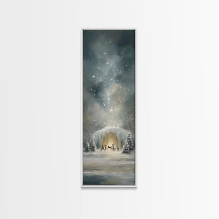 Starry Holy Night - Framed Canvas Print - Christian Wall Art - Christian Christmas Art - Christmas Art - Tall Skinny Art Print - Christian