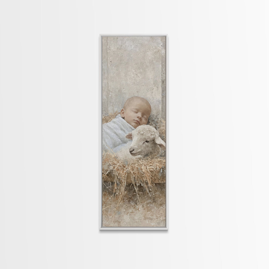 Cradle Of Peace – Framed Canvas Print – Tall Skinny Art Print – Christian Art – Christian Art Canvas – Christmas Wall Art