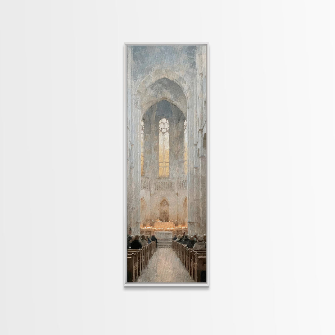 Holy Candle Gathering – Framed Canvas Print – Narrow Art – Christian Christmas Art – Christian Art Canvas – Christian Wall Art – Christian