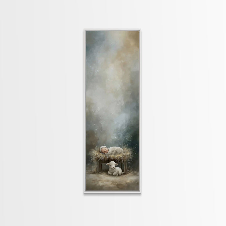 Holy Manger Peace – Framed Canvas Print – Tall Narrow Wall Art – Christian Wall Art – Christian Art Canvas – Christmas Art