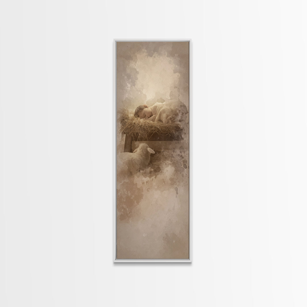 Quiet Bethlehem Night – Framed Canvas Print – Narrow Art – Christian Art Canvas – Christian Christmas Art – Jesus Painting