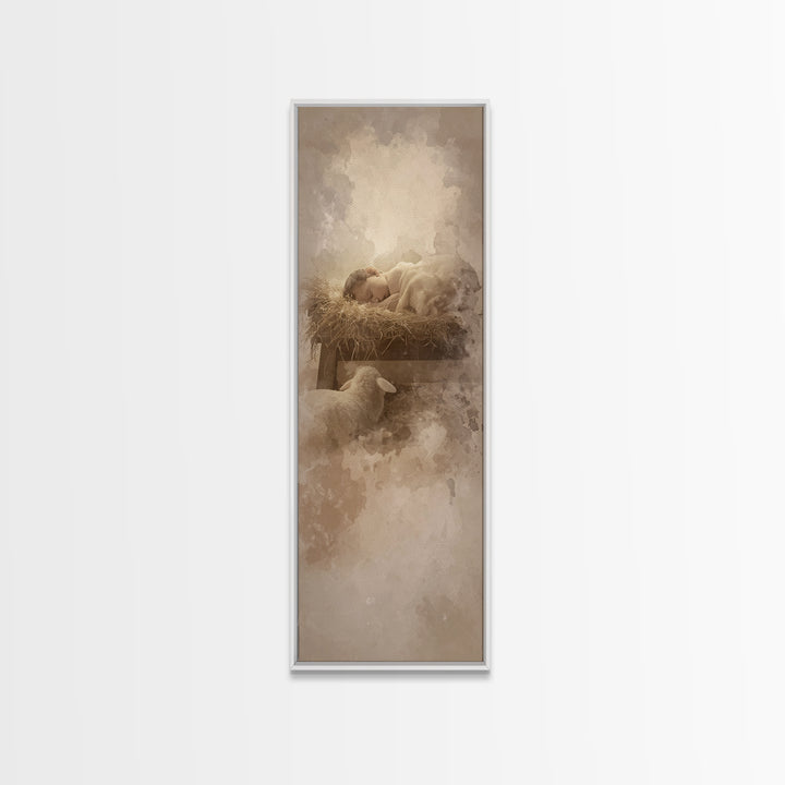 Quiet Bethlehem Night – Framed Canvas Print – Narrow Art – Christian Art Canvas – Christian Christmas Art – Jesus Painting