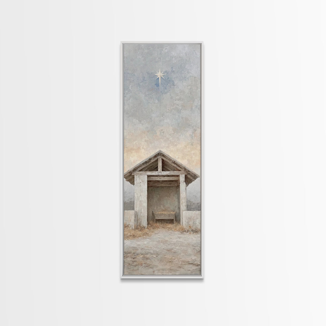 Night Of Promise – Framed Canvas Print – Tall Skinny Art Print – Christian Art Canvas – Christian Christmas Art – Christian Painting