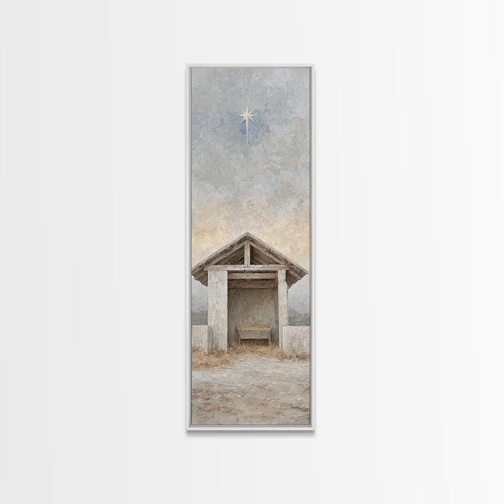 Night Of Promise – Framed Canvas Print – Tall Skinny Art Print – Christian Art Canvas – Christian Christmas Art – Christian Painting
