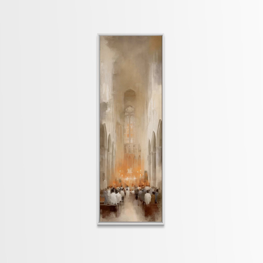 Sacred Evening Mass – Framed Canvas Print – Tall Skinny Art Print – Christian Wall Art – Christian Art Canvas – Christmas Art – Christian D