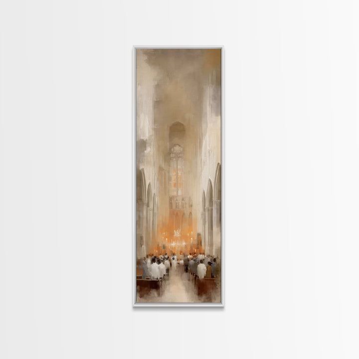 Sacred Evening Mass – Framed Canvas Print – Tall Skinny Art Print – Christian Wall Art – Christian Art Canvas – Christmas Art – Christian D