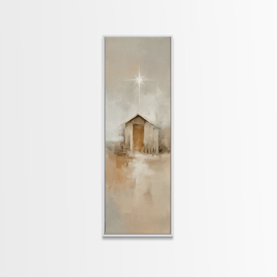 Silent Holy Shelter – Framed Canvas Print – Tall Narrow Wall Art – Christian Christmas Art – Christian Art Canvas – Christian Art Prints