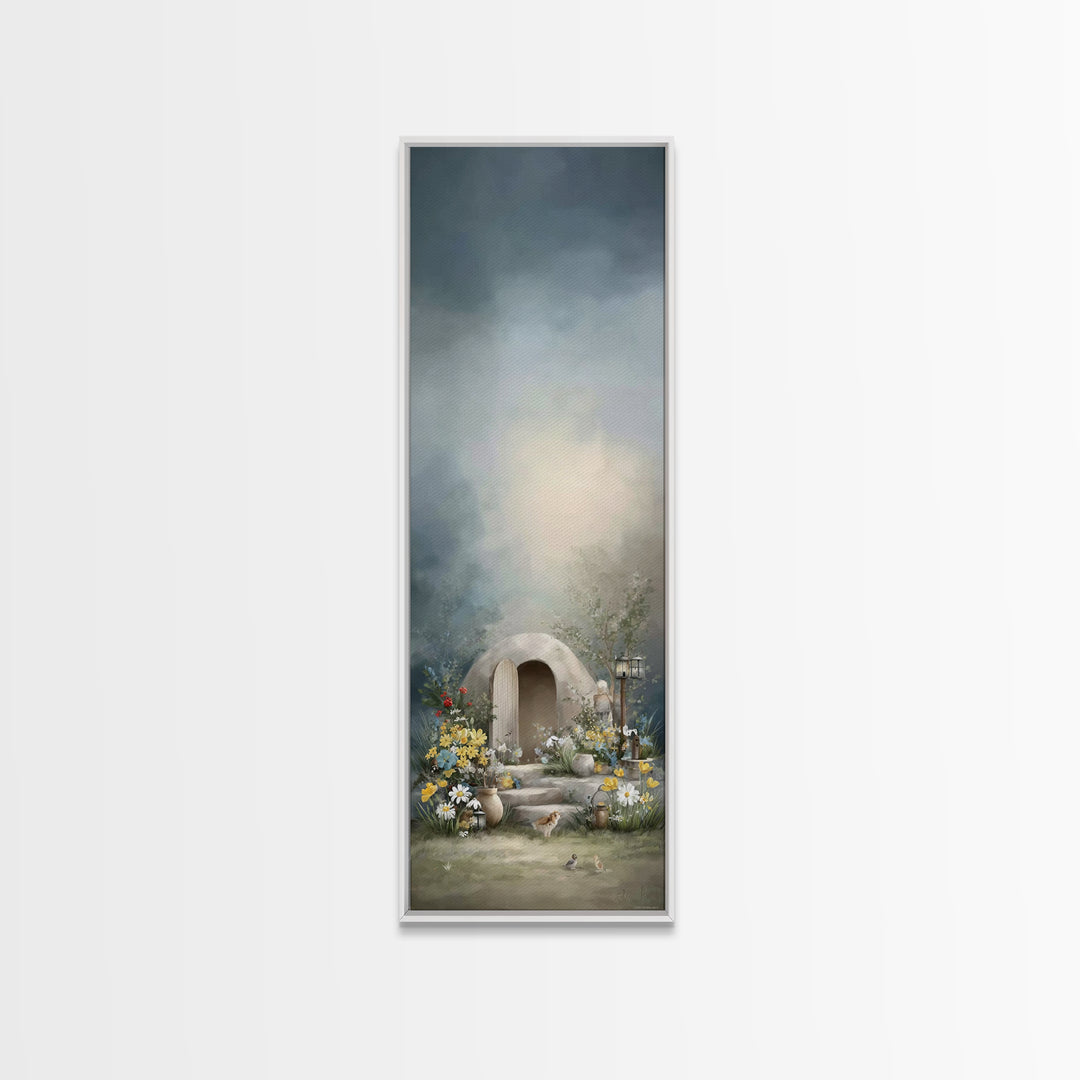 Garden Tomb Peace – Framed Canvas Print – Christian Christmas Art – Christian Wall Art – Christian Art Canvas – Narrow Art – Jesus Painting