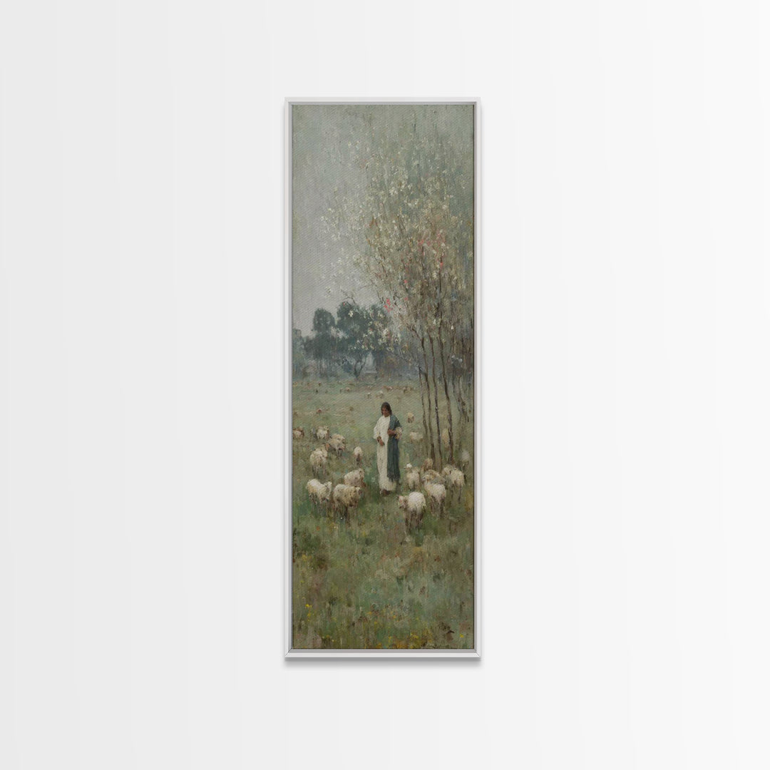 Pastoral Grace Path – Framed Canvas Print – Christian Wall Art – Jesus Painting – Skinny Art – Christian Christmas Art – Christian Gift