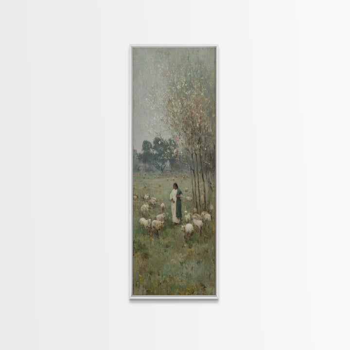 Pastoral Grace Path – Framed Canvas Print – Christian Wall Art – Jesus Painting – Skinny Art – Christian Christmas Art – Christian Gift
