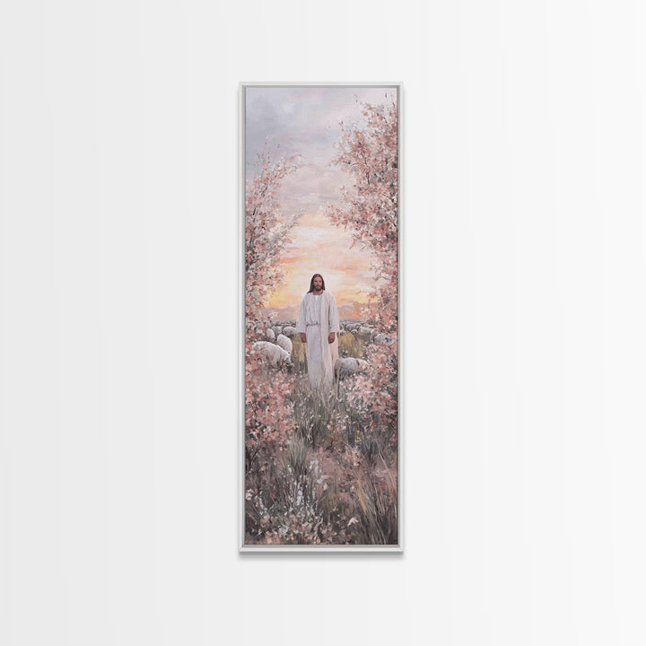 Shepherd Of Dawn – Framed Canvas Print – Christian Art Canvas – Large Jesus Painting – Narrow Art – Christian Wall Art – Christmas Art