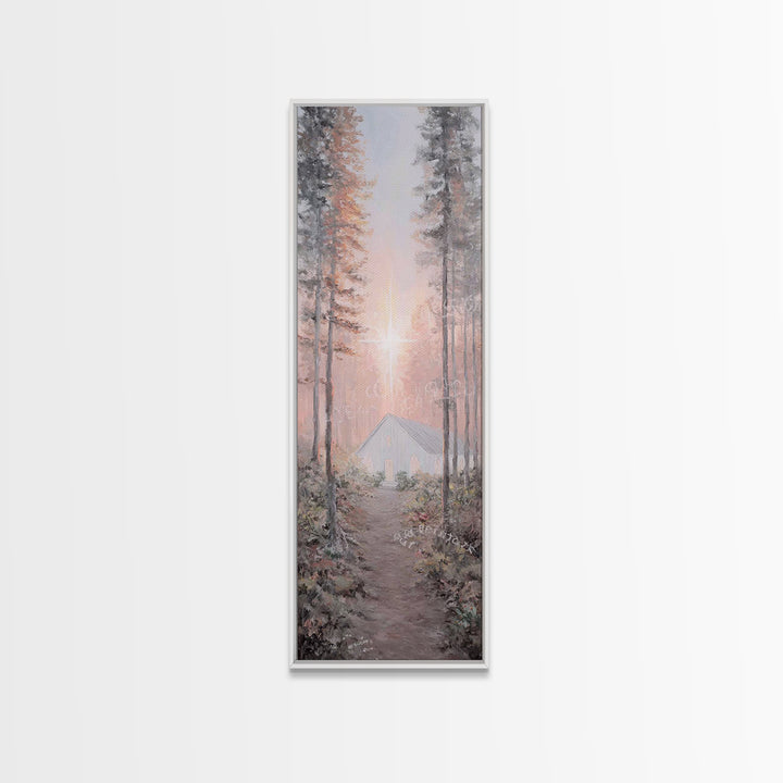 Forest Chapel Light – Framed Canvas Print – Christian Wall Art – Christian Art Canvas – Tall Narrow Wall Art – Modern Christian Art – Chris
