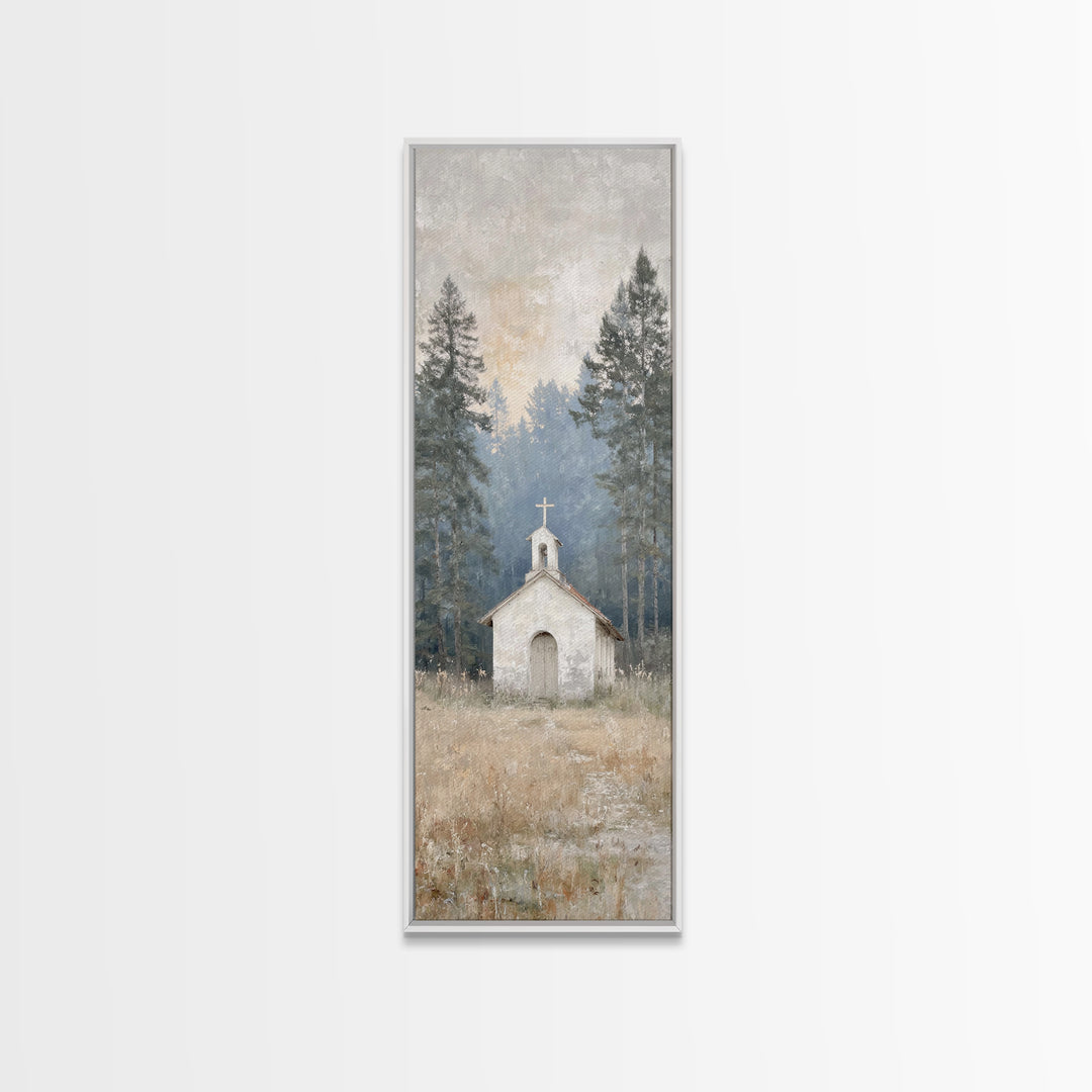 Silent Woodland Chapel – Framed Canvas Print – Christian Art Canvas – Modern Christian Art – Narrow Art – Christian Wall Art – Christian Gi