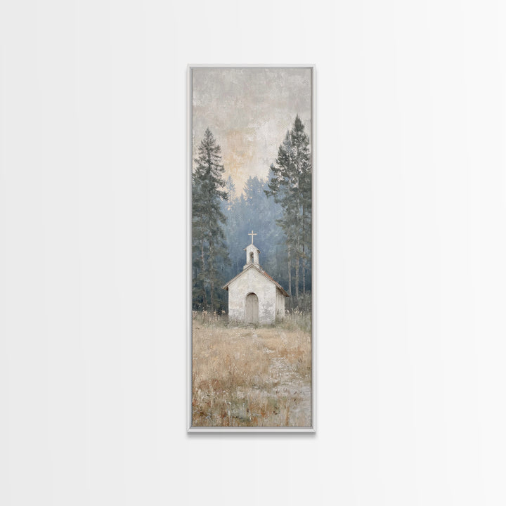 Silent Woodland Chapel – Framed Canvas Print – Christian Art Canvas – Modern Christian Art – Narrow Art – Christian Wall Art – Christian Gi
