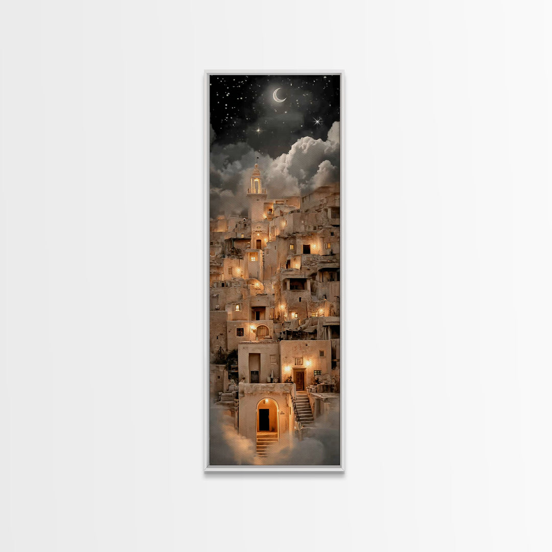 Crescent Bethlehem Sky – Framed Canvas Print – Tall Skinny Art Print – Christian Christmas Art – Christian Art Canvas – Christian Wall Art