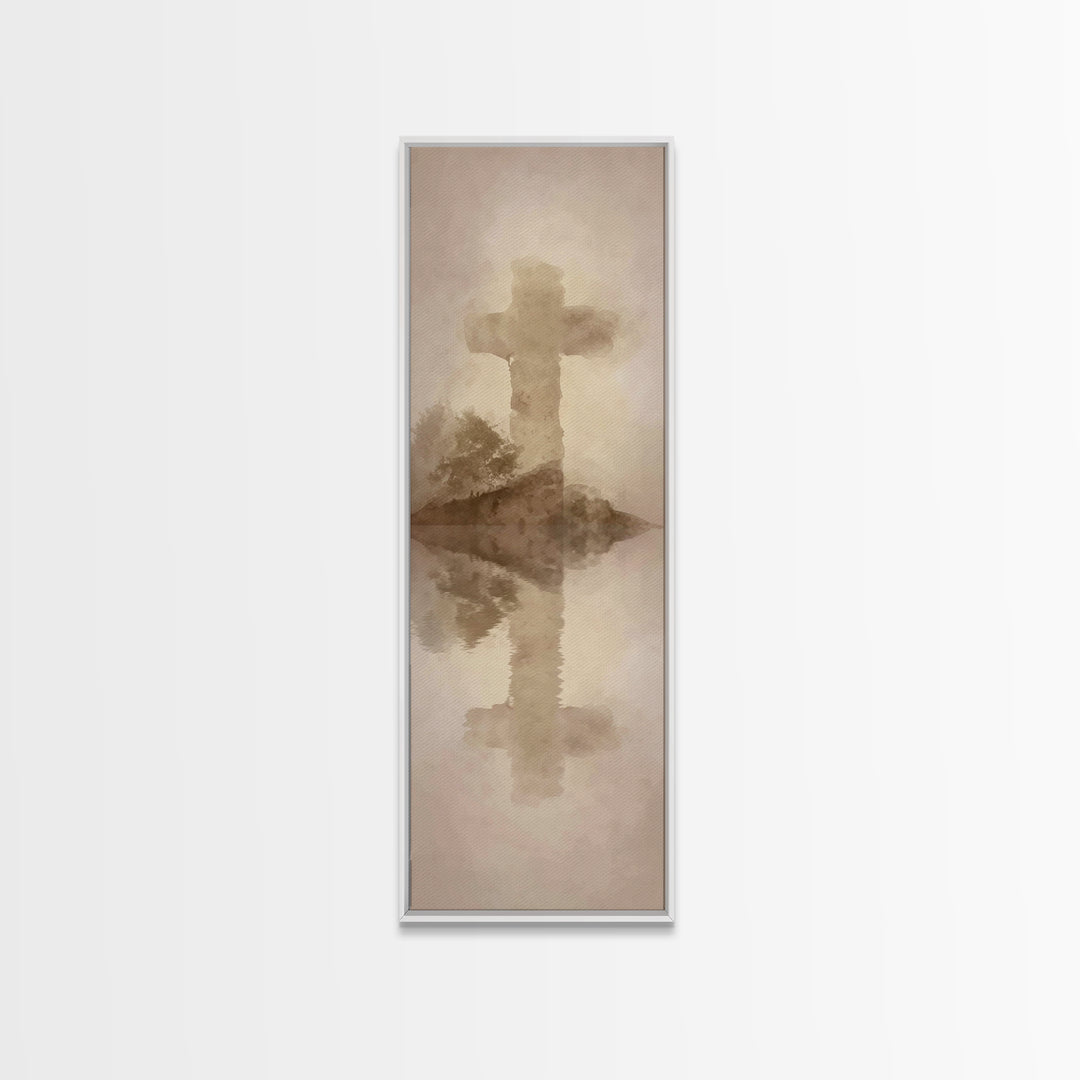 Eternal Cross Silence | Framed Canvas Print | Christian Wall Art | Minimalist Christian Art | Tall Skinny Art Print | Christian Art Canvas