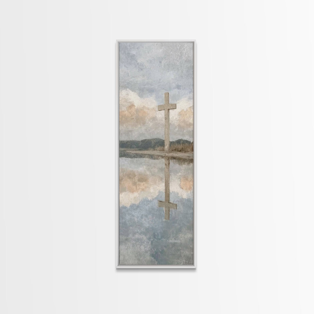 Cross Of Dawn – Framed Canvas Print – Tall Narrow Wall Art – Christian Wall Art – Christian Art Canvas – Jesus Painting – Christian Decor