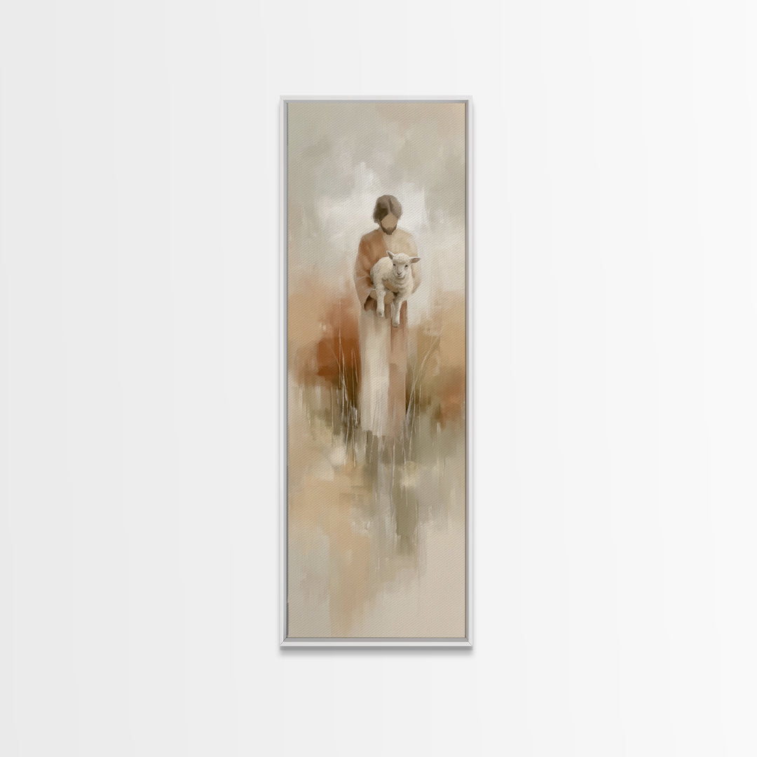 Gentle Lamb Keeper – Framed Canvas Print – Skinny Art – Christian Art Canvas – Jesus Painting – Christian Wall Art – Faith Art