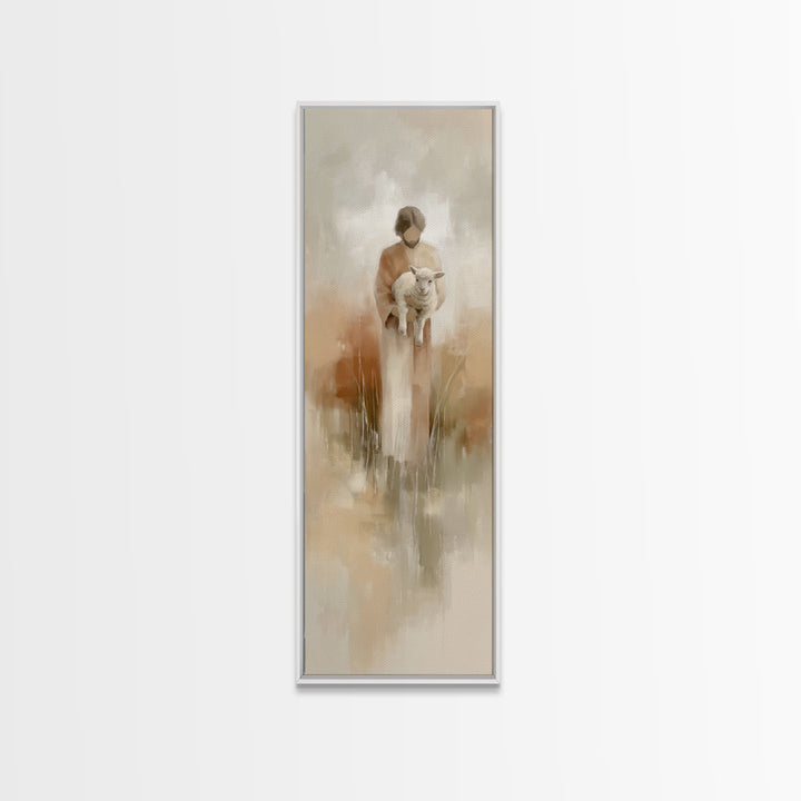 Gentle Lamb Keeper – Framed Canvas Print – Skinny Art – Christian Art Canvas – Jesus Painting – Christian Wall Art – Faith Art
