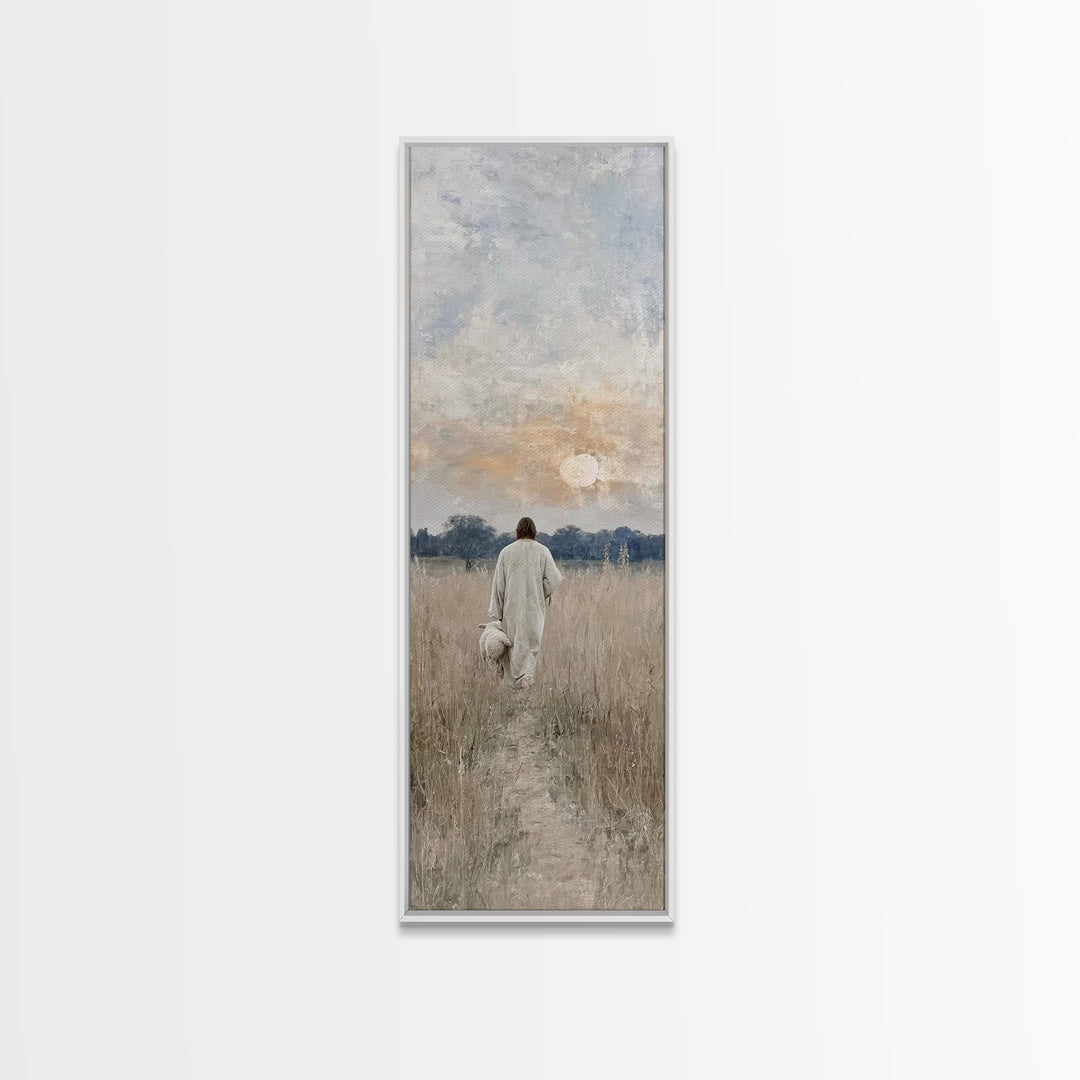 Shepherd’s Promise – Framed Canvas Print – Tall Skinny Art Print – Christian Wall Art – Jesus Painting – Christian Art Canvas – Christian G
