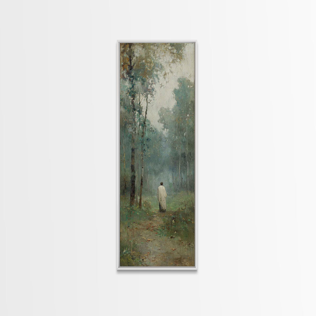 Silent Woodland Journey – Framed Canvas Print – Tall Narrow Wall Art – Christian Art Canvas – Jesus Painting – Vintage Christian Art – Chri