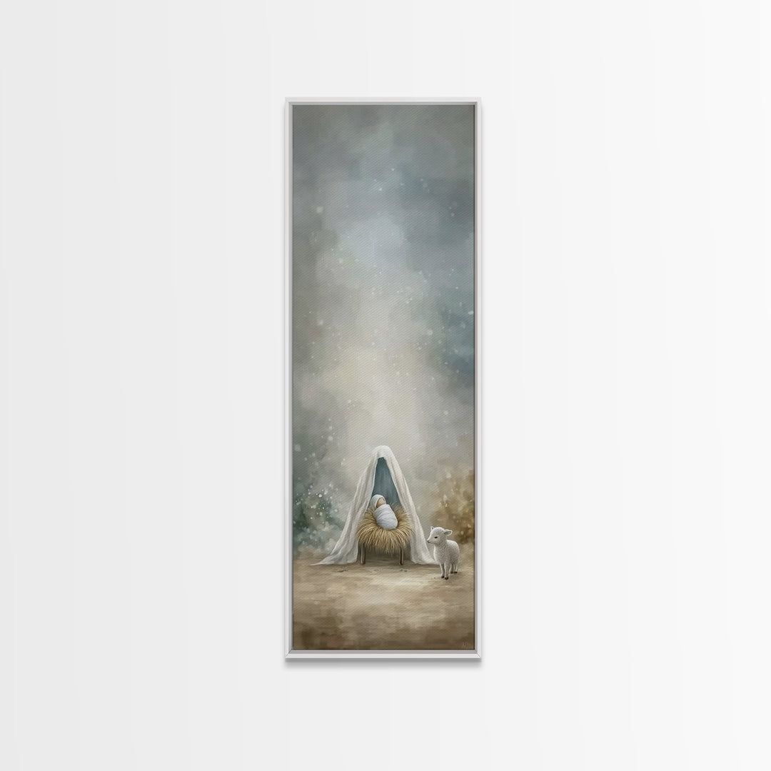 Holy Manger Peace – Framed Canvas Print – Narrow Art – Christian Christmas Art – Christian Wall Art – Christmas Art Prints – Christian Art