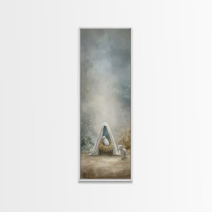 Holy Manger Peace – Framed Canvas Print – Narrow Art – Christian Christmas Art – Christian Wall Art – Christmas Art Prints – Christian Art