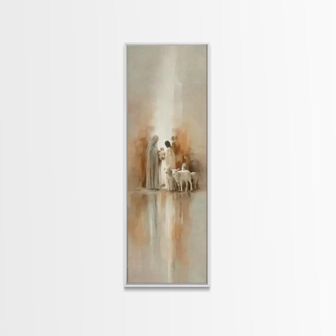 Sacred Family Light – Framed Canvas Print – Tall Skinny Art Print – Christian Art Work – Christian Wall Art – Christmas Art – Modern Christ