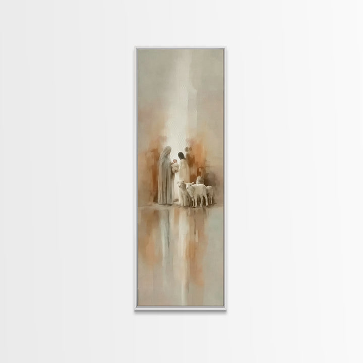 Sacred Family Light – Framed Canvas Print – Tall Skinny Art Print – Christian Art Work – Christian Wall Art – Christmas Art – Modern Christ