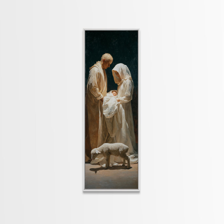 Nativity Night Peace – Framed Canvas Print – Narrow Art – Christian Art Canvas – Christmas Wall Art – Christian Art Gift – Christian Christ