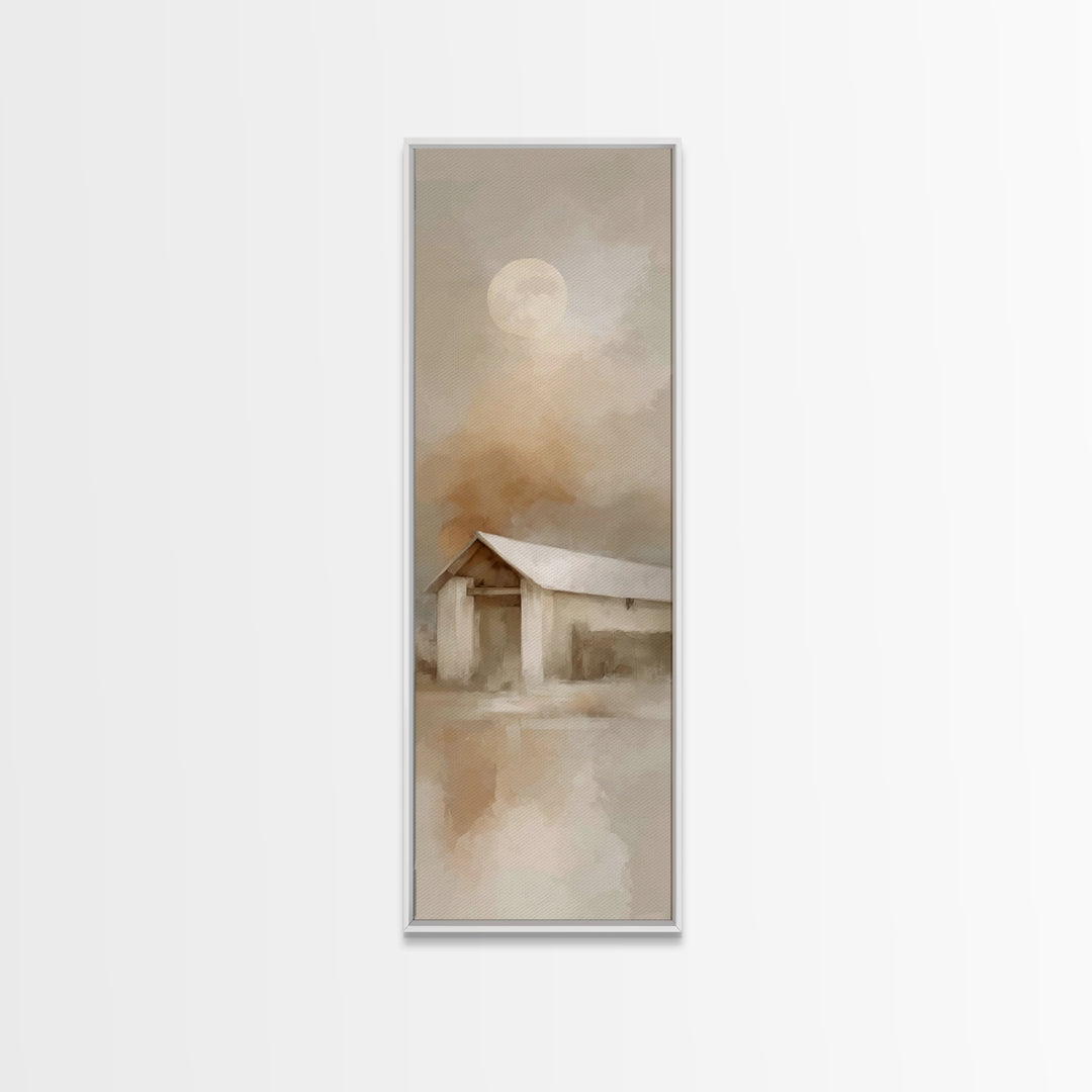 Humble Stable Moon – Framed Canvas Print – Tall Narrow Wall Art – Christmas Wall Art – Christian Christmas Art – Christian Art Canvas – Chr