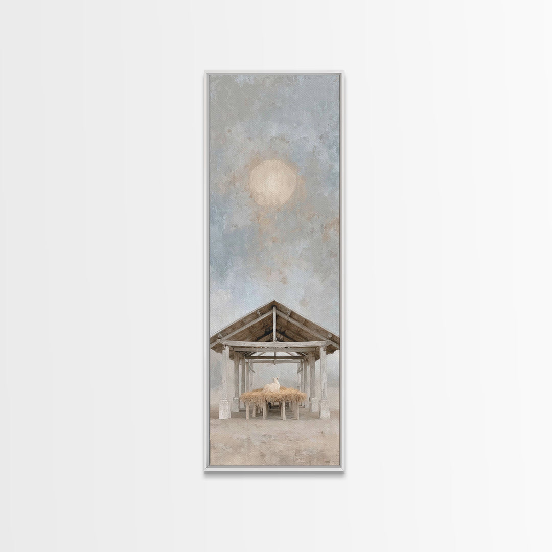 Moonlit Bethlehem Sky – Framed Canvas Print – Narrow Art – Christian Wall Art – Christian Christmas Art – Christian Art Canvas – Christmas