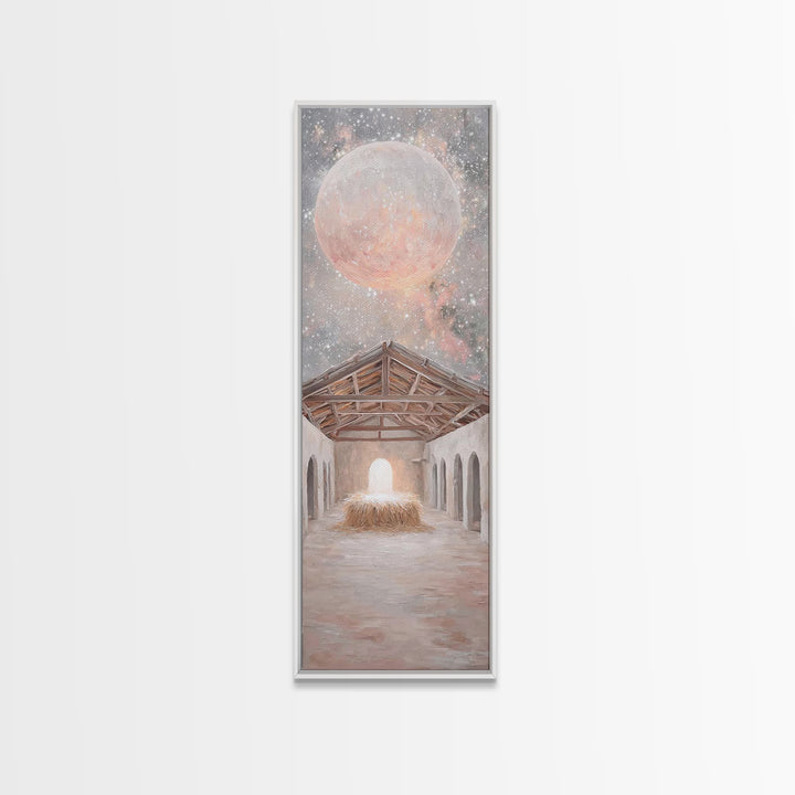 Celestial Nativity Light – Framed Canvas Print – Tall Narrow Wall Art – Christian Art Canvas – Christian Christmas Art – Christian Wall Art