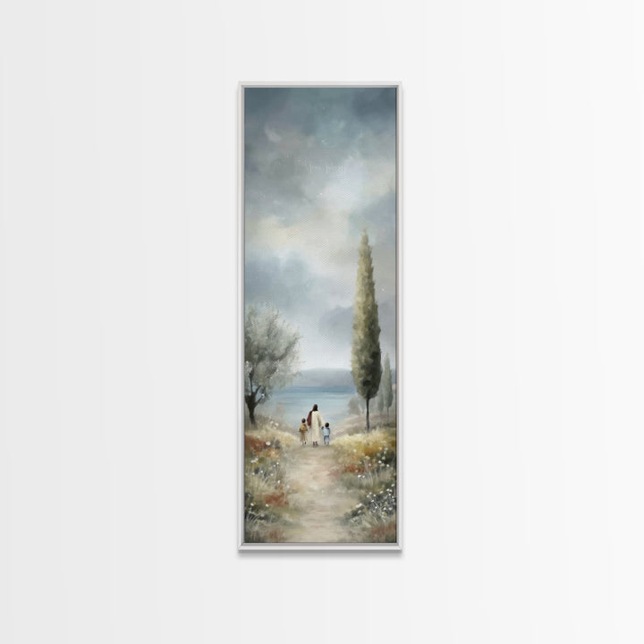 Morning Grace Path, Framed Canvas Print, Tall Skinny Art Print, Christian Art Canvas, Jesus Painting, Christian Christmas
