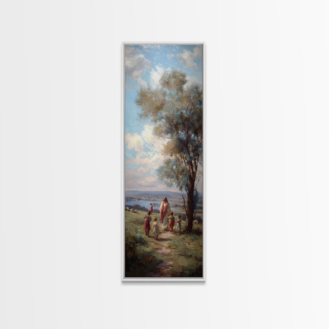 Hillside Peace – Framed Canvas Print – Narrow Art – Christian Wall Art – Jesus Painting – Christmas Art – Christian Canvas