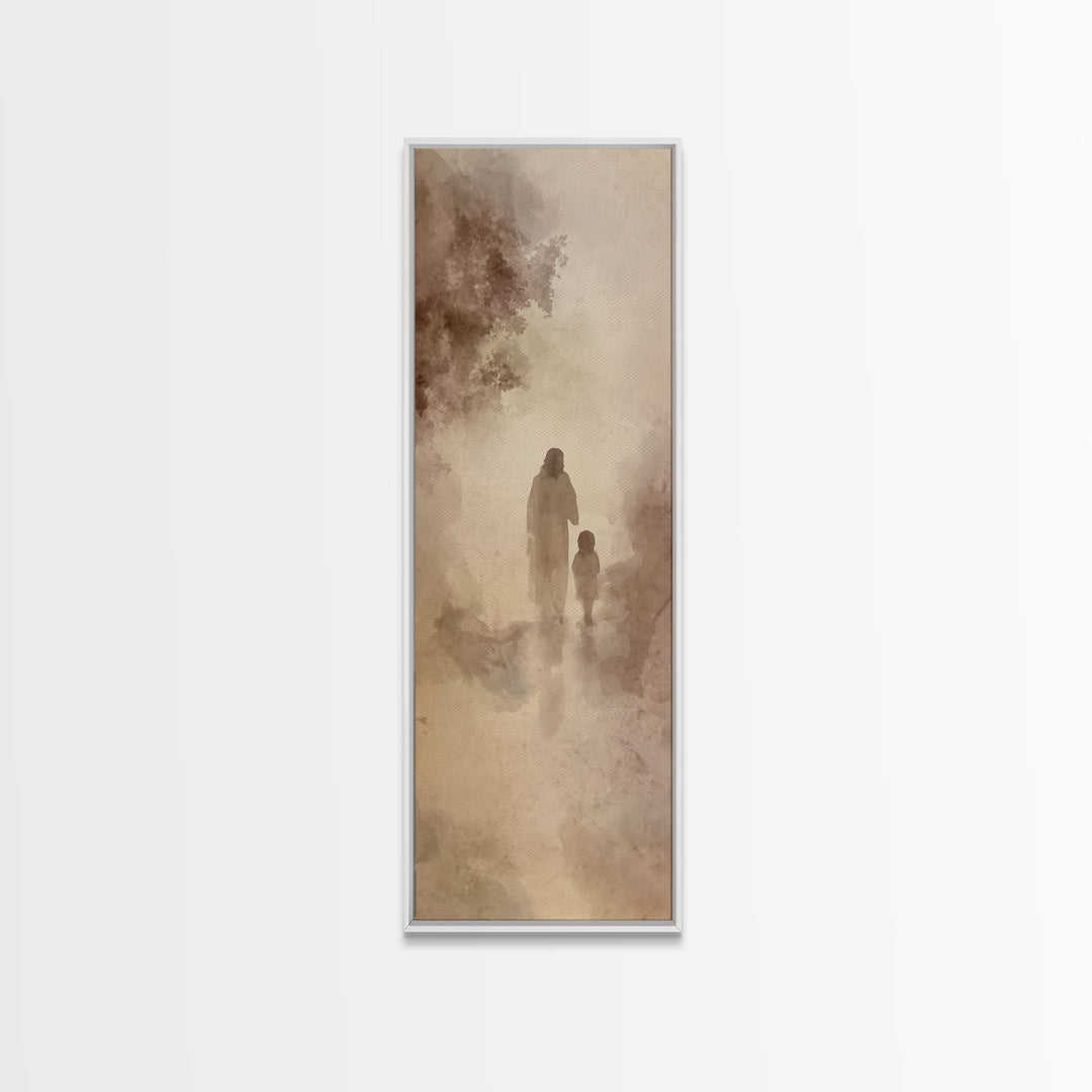 Quiet River Walk | Framed Canvas Print | Tall Narrow Wall Art | Christian Art | Jesus Painting | Christmas Art Canvas