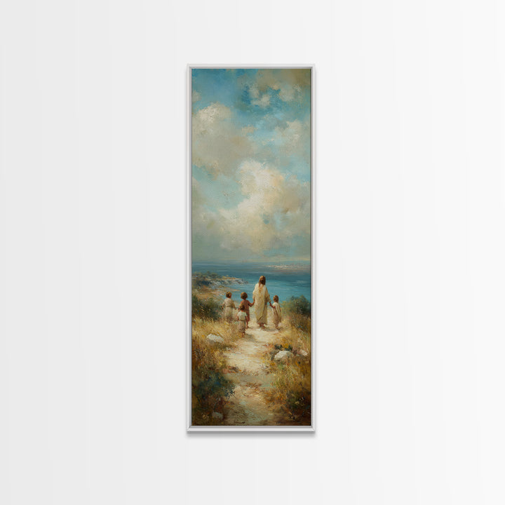 Shepherd’s Dawn, Framed Canvas Print, Tall Skinny Art Print, Christian Art, Christian Canvas, Christmas Art, Jesus Painting