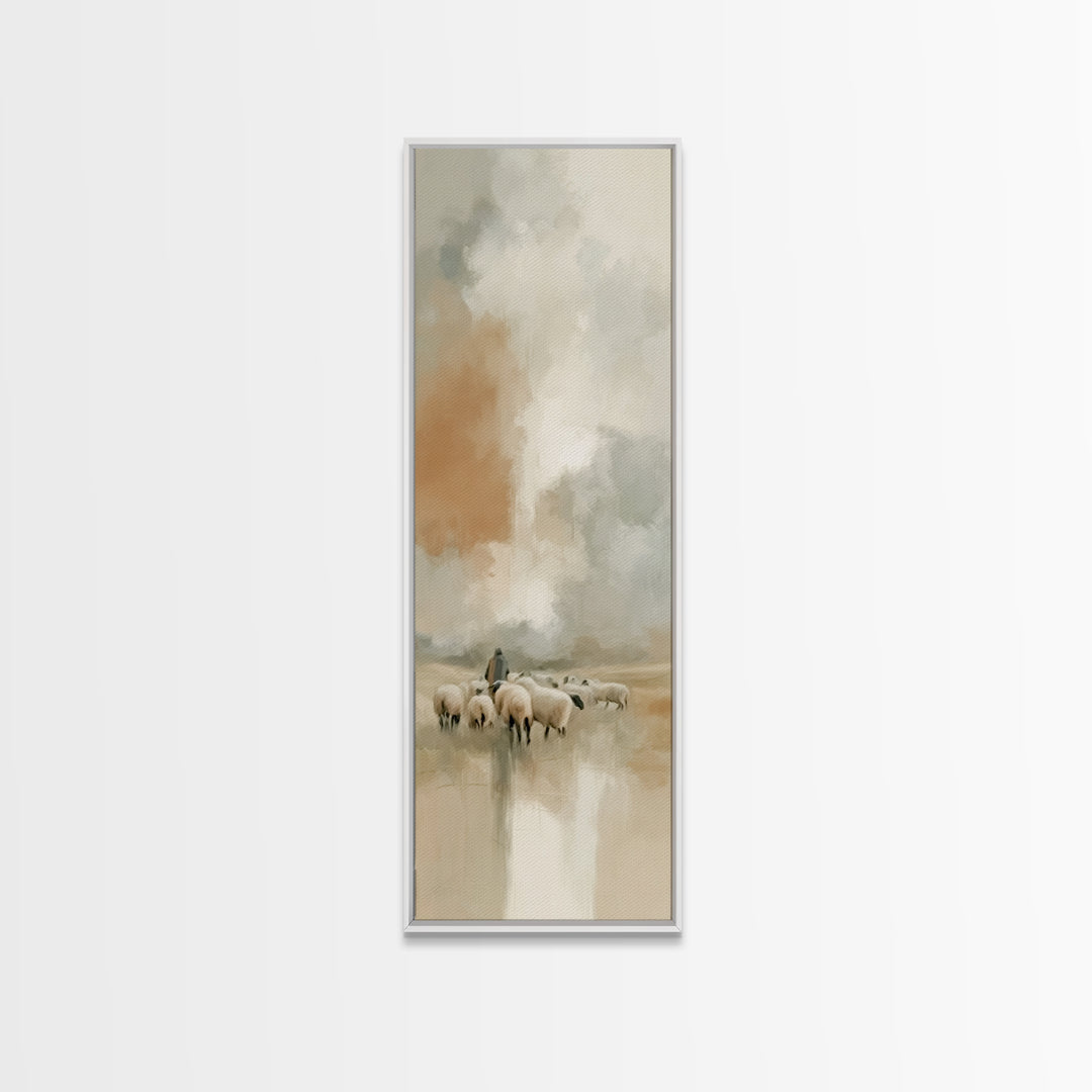 Shepherd’s Quiet Path – Framed Canvas Print – Tall Narrow Wall Art – Christian Art Canvas – Jesus Painting – Christmas Art