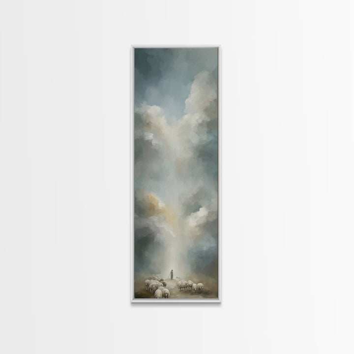 Heavenly Pasture Light | Framed Canvas Print | Tall Skinny Art Print | Christian Wall Art | Christian Art Canvas | Jesus Painting
